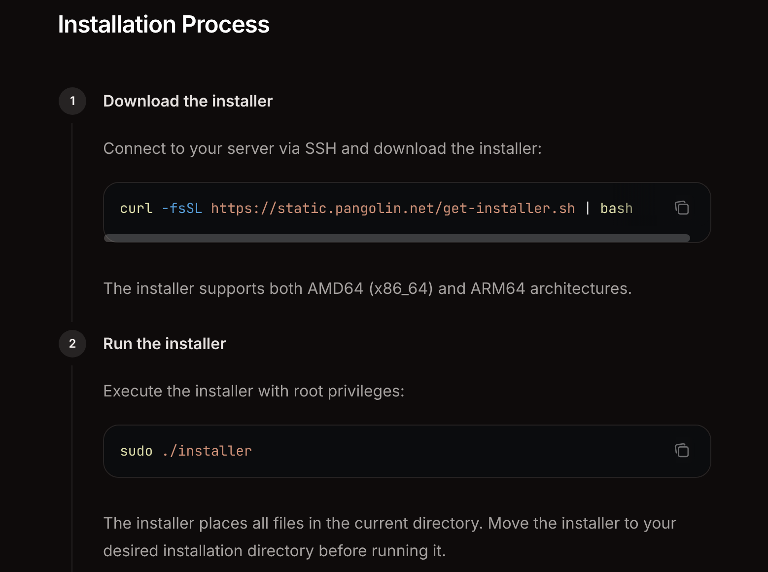 the quick start guide for pangolin installation shows some red flags